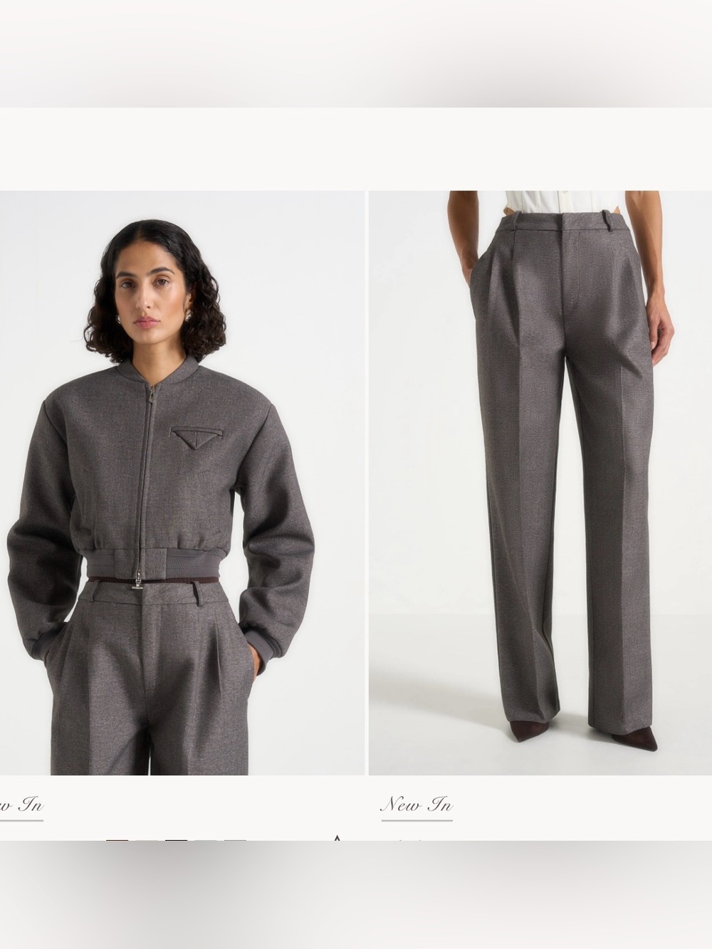 Manière De Voir Tailored Wide-Leg Trousers in Charcoal & Bomber jacket